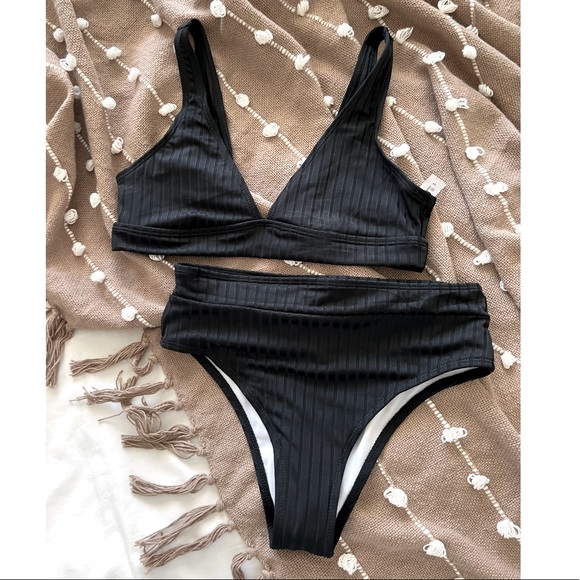 SHEIN Other - SHEIN Ribbed High-Waist Black Bikini